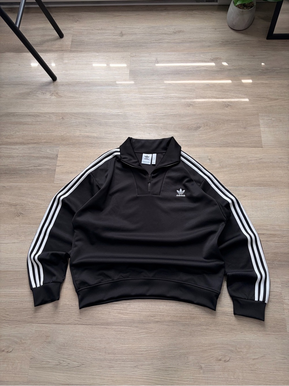 Adidas Black 3-Stripes Quarter-Zip Pullover